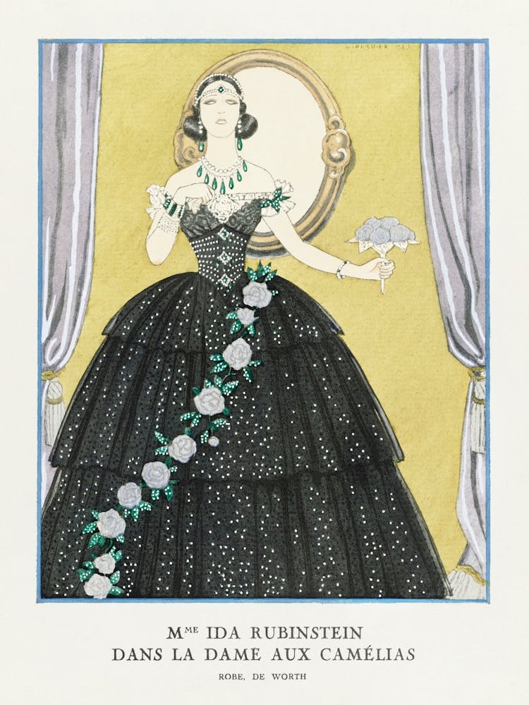 Mme Ida Rubinstein Dans La Dame Aux Camélias Robe, De Worth From Gazette Du Bon Ton, George Barbier