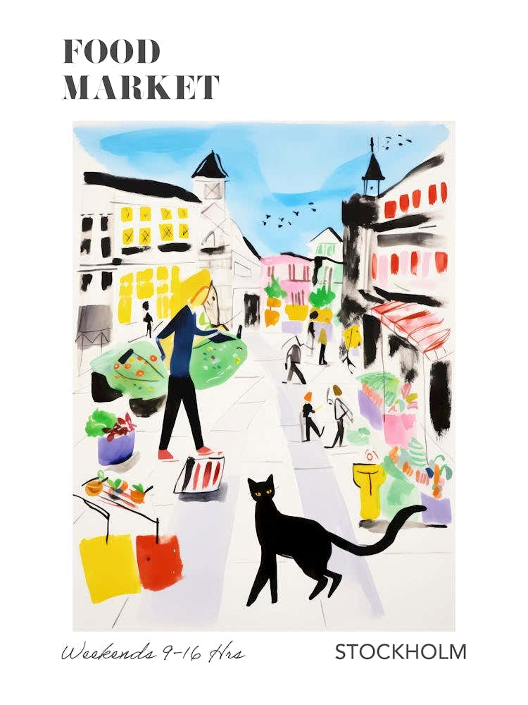 The Food Market In Stockholm 2 Illustration Poster