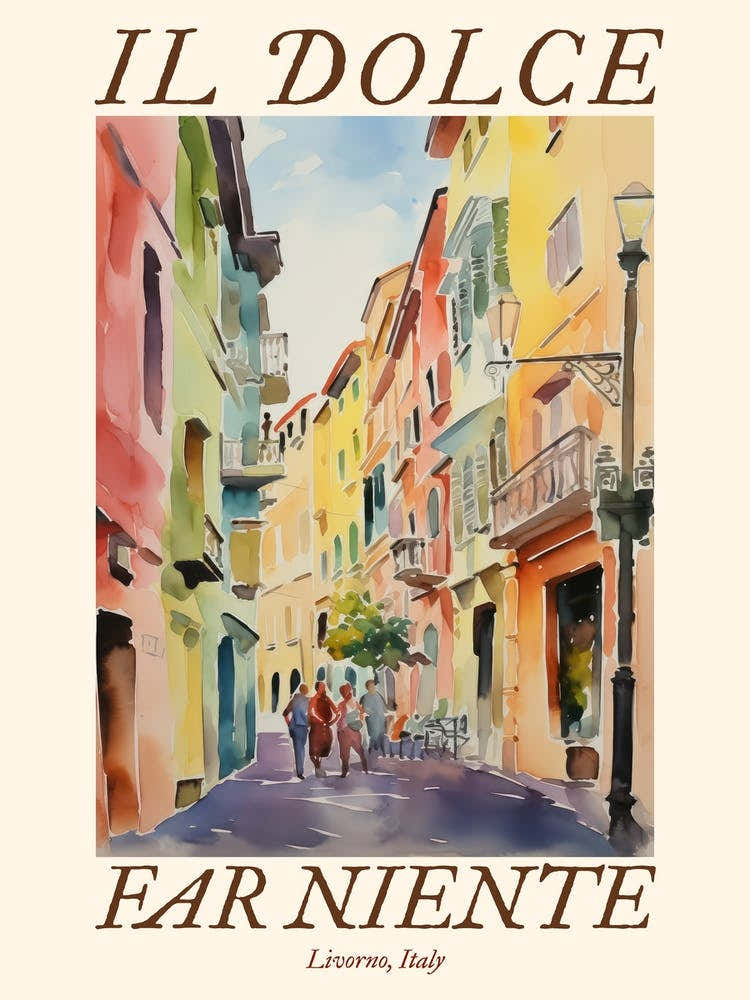 Il Dolce Far Niente Livorno, Italy Watercolour Streets 2 Poster