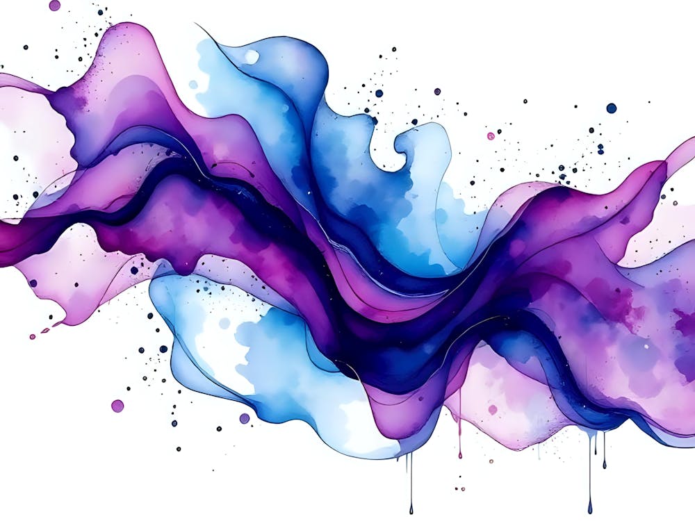 Abstract Watercolor Painting - Fluid Purple and Blue