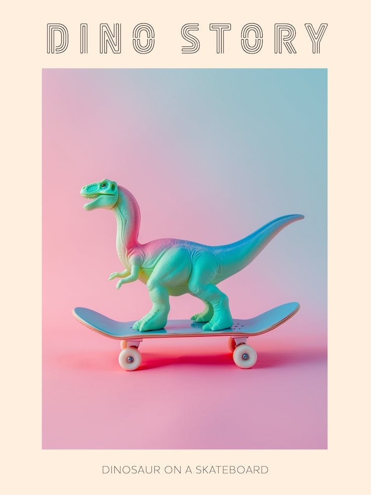 Pastel Toy Dinosaur On A Skateboard 4 Poster