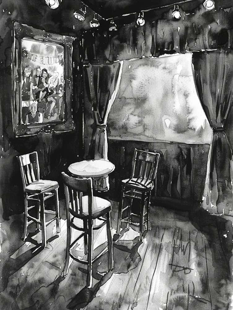Comedy Club Austin Texas Black And White Watercolour 1