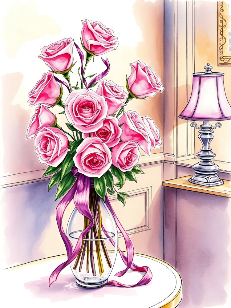 Pink Roses In Vase 1