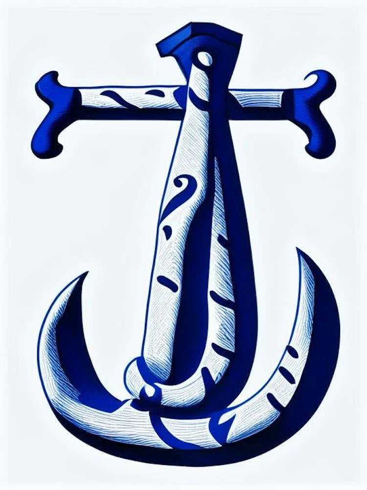 Anchor Symbol 2,  Blue And White Line Drawing