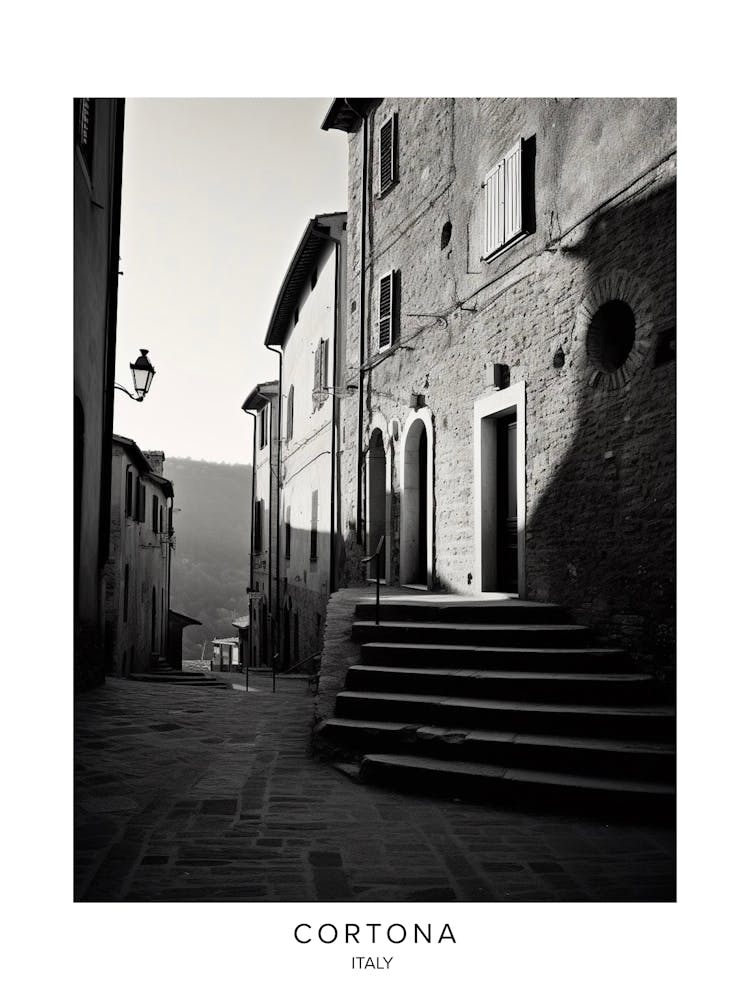 Poster Of Cortona, Italy, Black And White Analogue Photography 1
