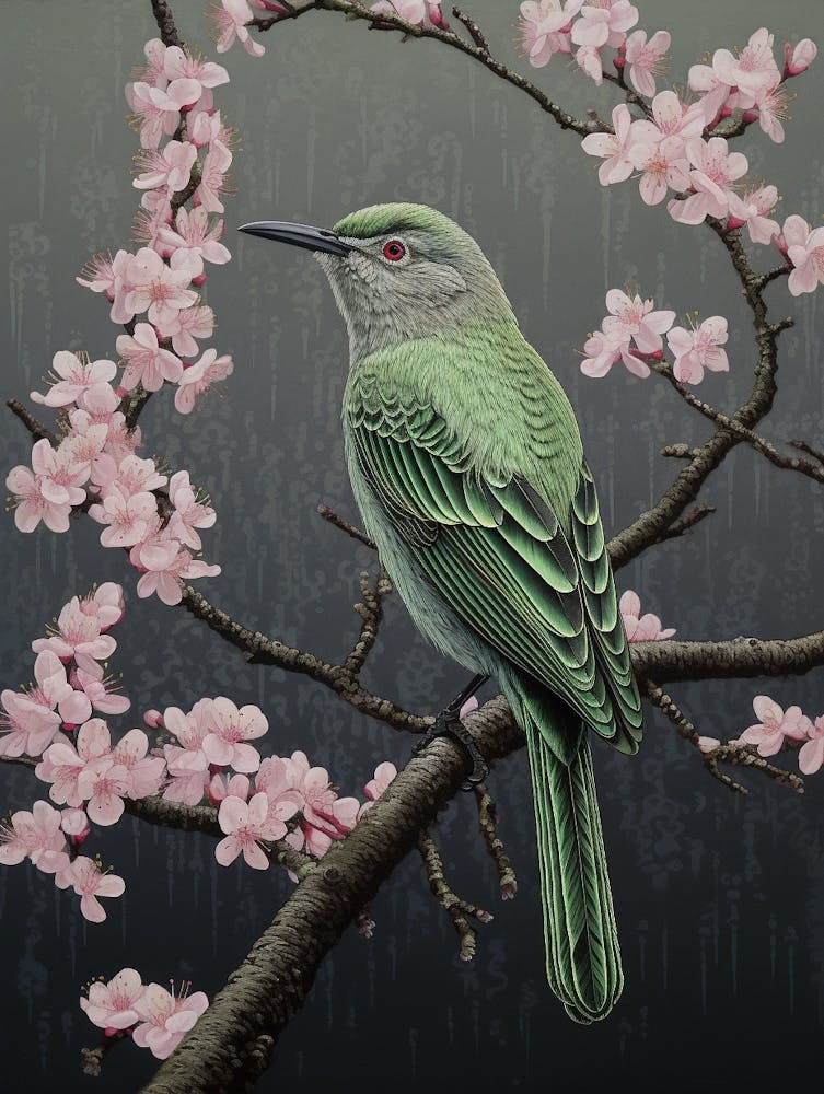 Ohara Koson Inspired Bird Painting Mockingbird 4