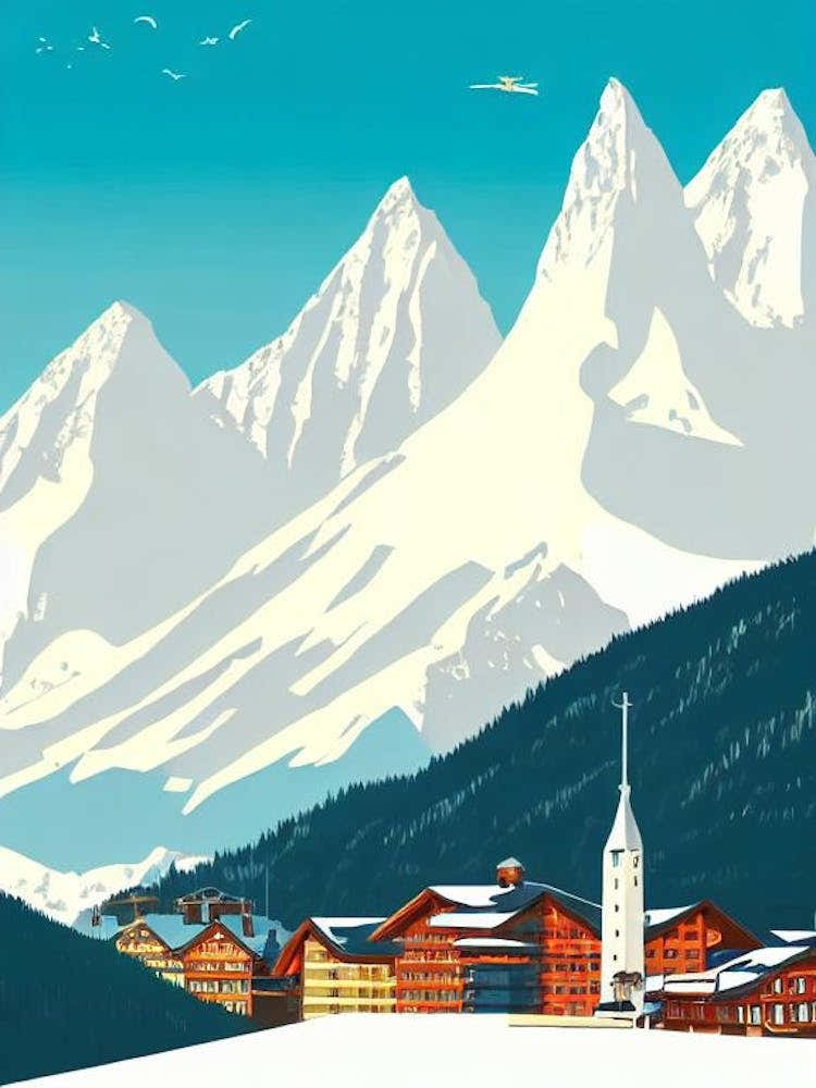Kitzsteinhorn 2, Austria Midcentury Vintage Skiing Poster