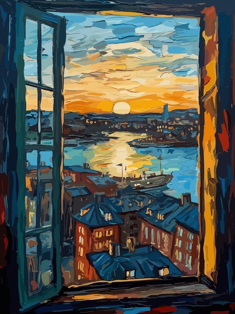 Window View Of Stockholm Sweden In The Style Of Expressionism 4