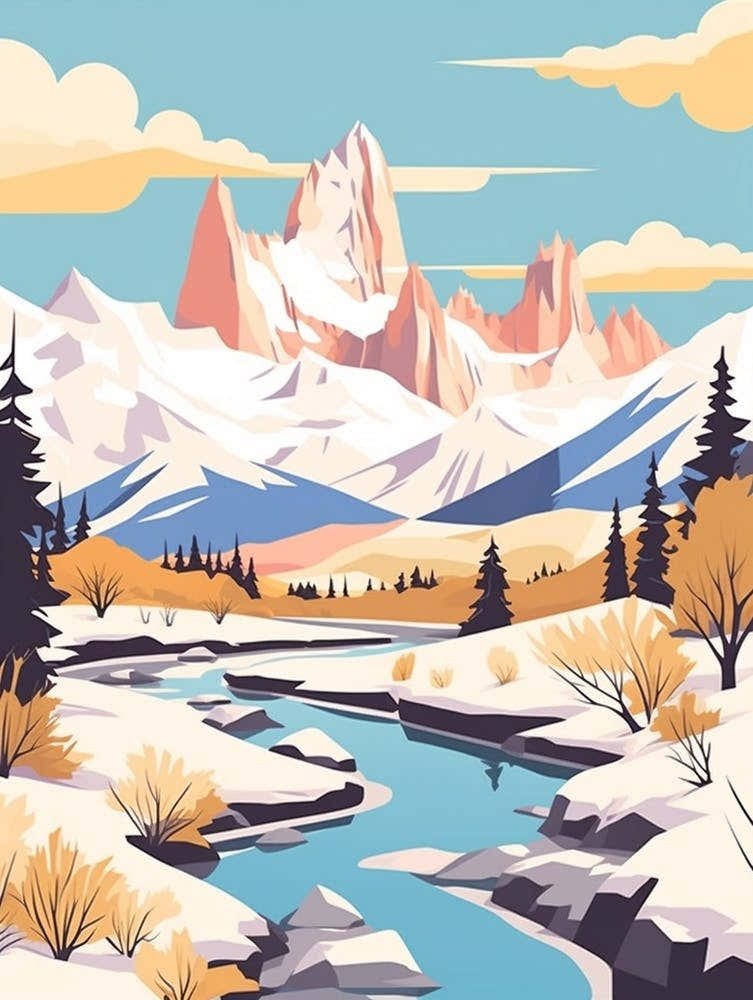 Vintage Winter Travel Illustration Patagonia Argentina 4