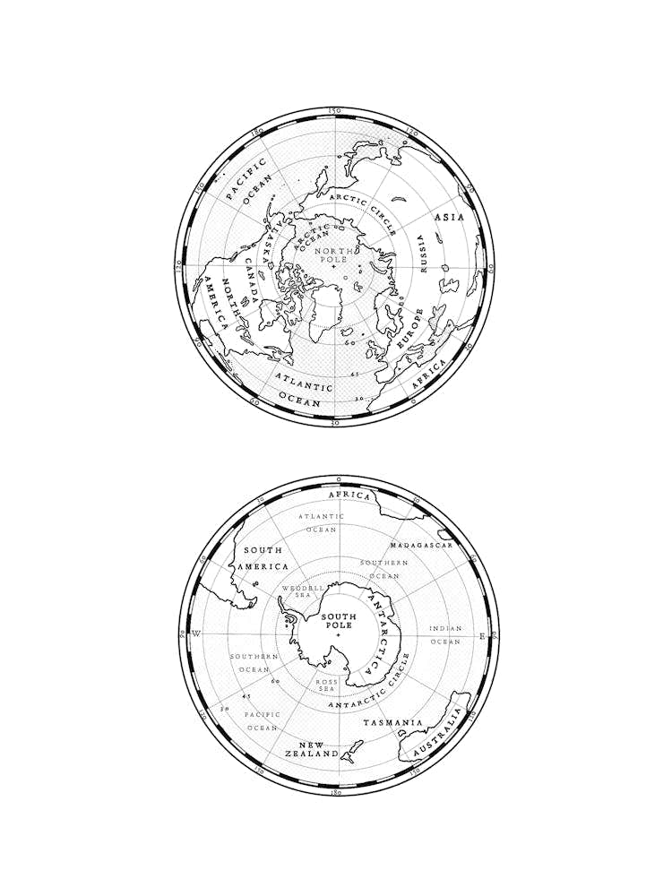 Polar Explorer - Arctic & Antarctic World Map Print