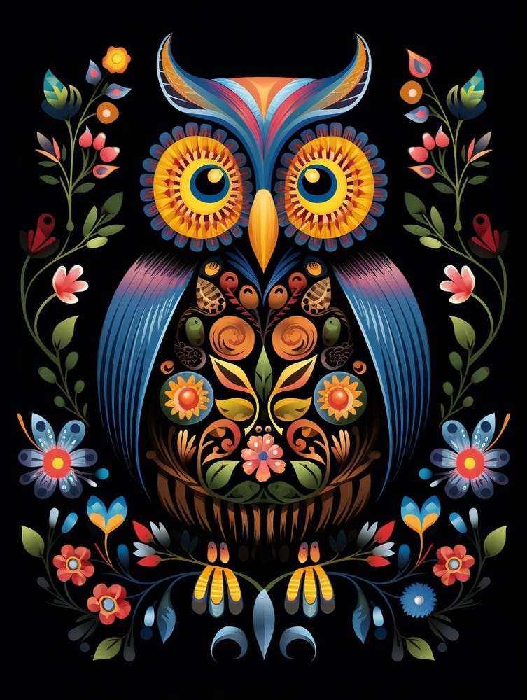 Folk Bird Illustration Owl 3