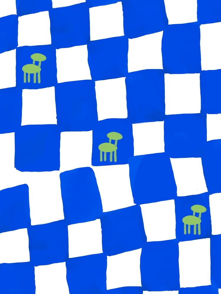Checkered Blue And Chair