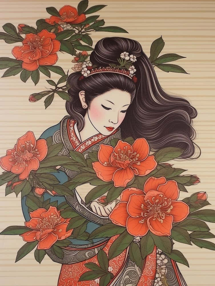 Benifuuki Japanese Tea Camellia Vintage Japanese Botanical And Geisha