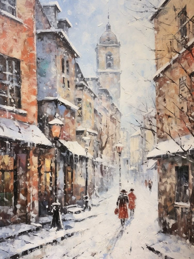 Vintage Winter Painting Prague Czech Republic