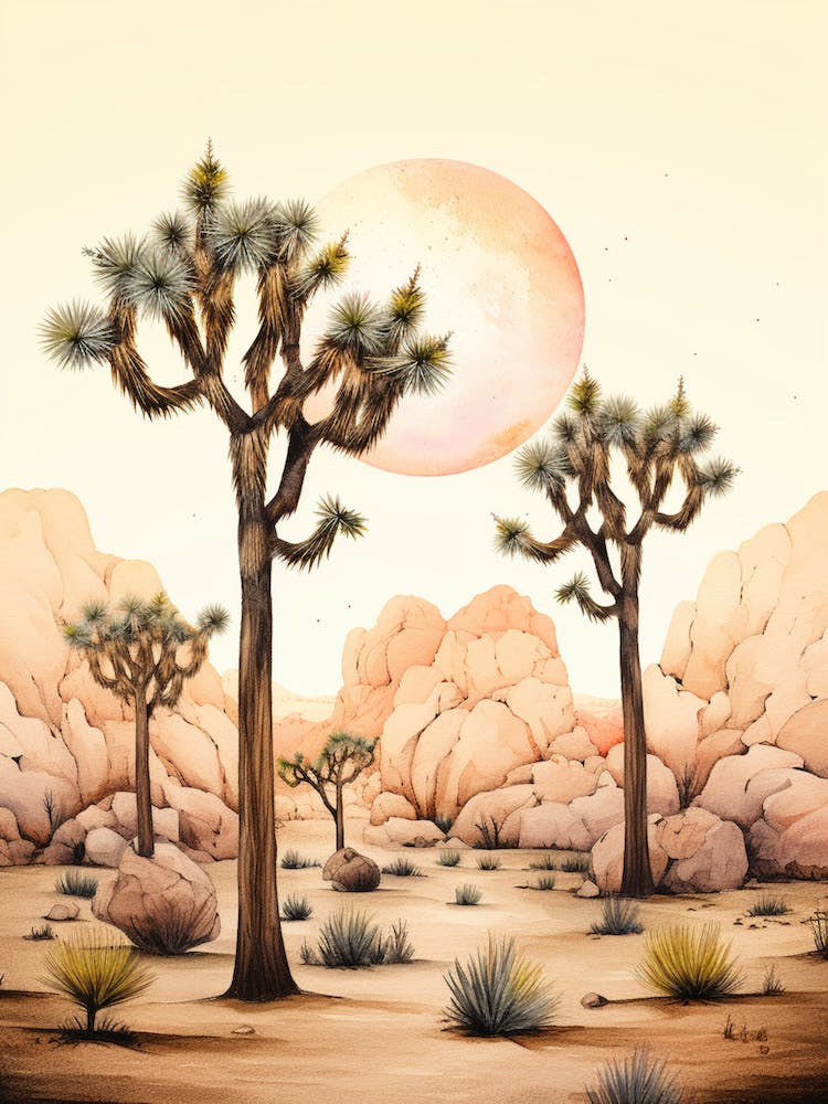 Minimalist Joshua Trees At Dusk In Desert Line Art 3