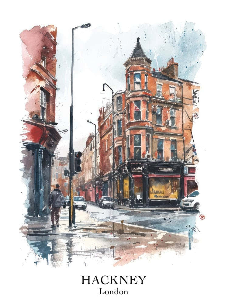 Hackney London Borough   Street Watercolour 6 Poster