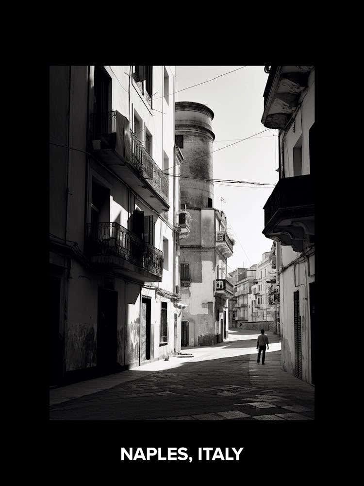 Poster Of Naples, Italy, Mediterranean Black And White Photography Analogue 1