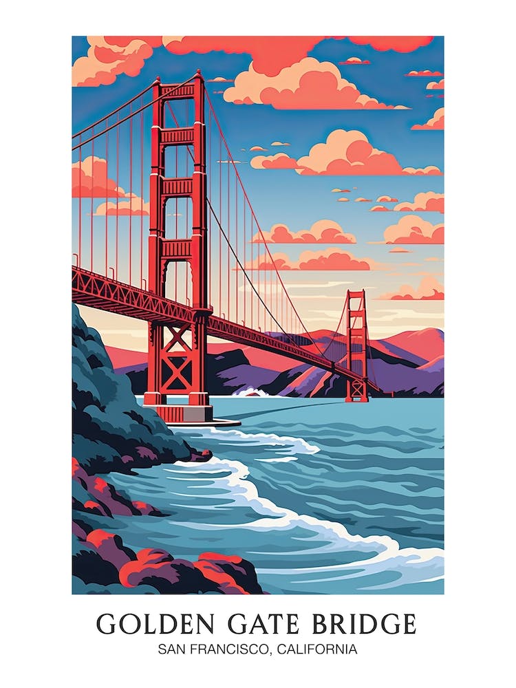 Golden Gate Bridge San Francisco Colourful 2 Travel Poster