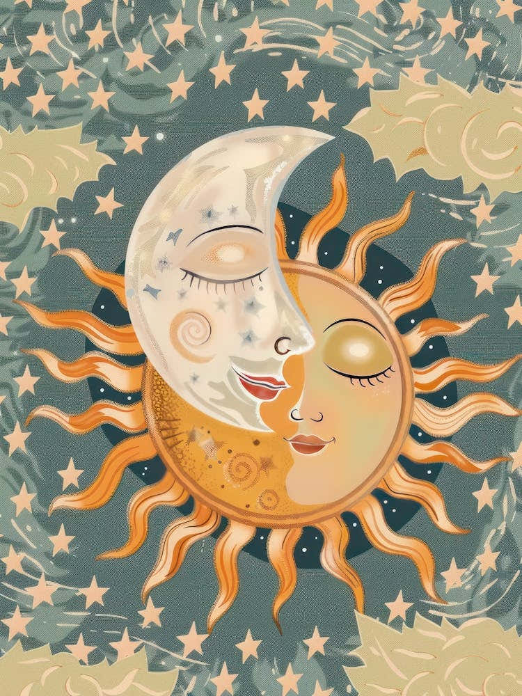 Sun Moon And Stars Celestial Zodiac Funky Bold Boho