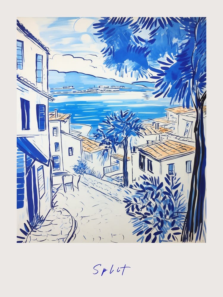 Split Croatia 2 Mediterranean Blue Drawing Poster