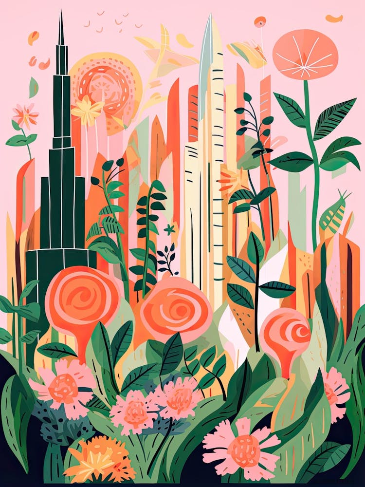 Burj Khalifa   Dubai, United Arab Emirates   Cute Botanical Illustration Travel 1