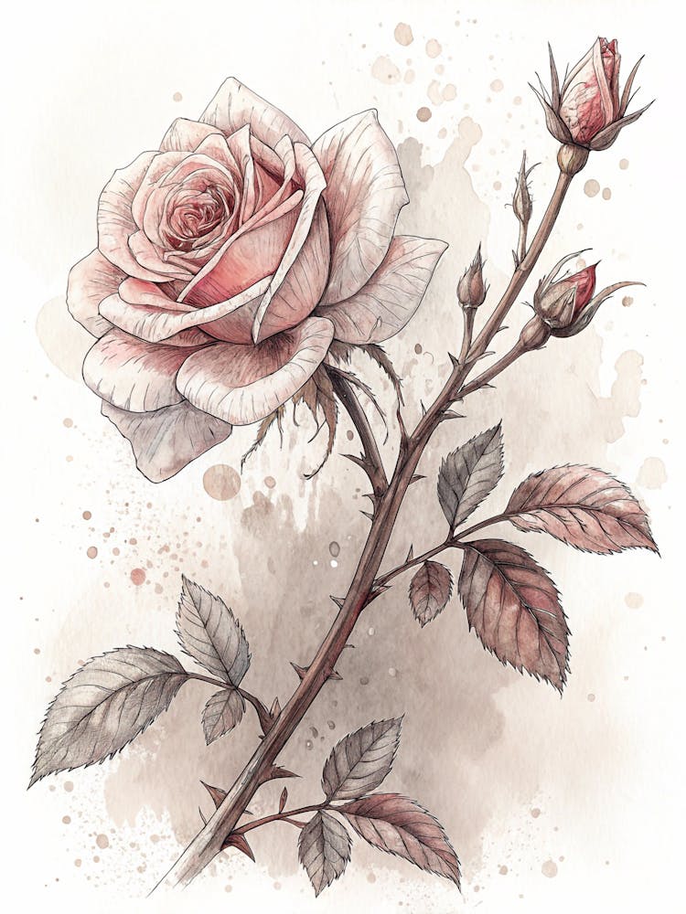 Oil Painting Style Sketch Style Rose Branch