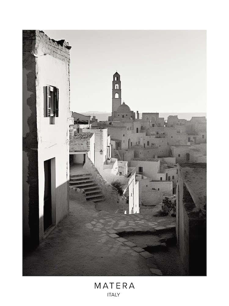 Poster Of Matera, Italy, Black And White Analogue Photography 1