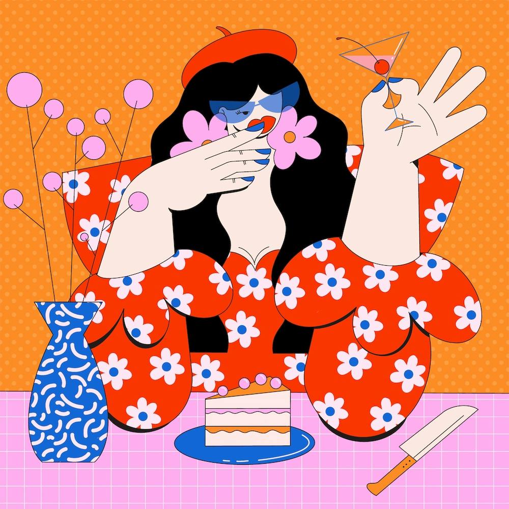 Red Lady In Pink & Orange Square