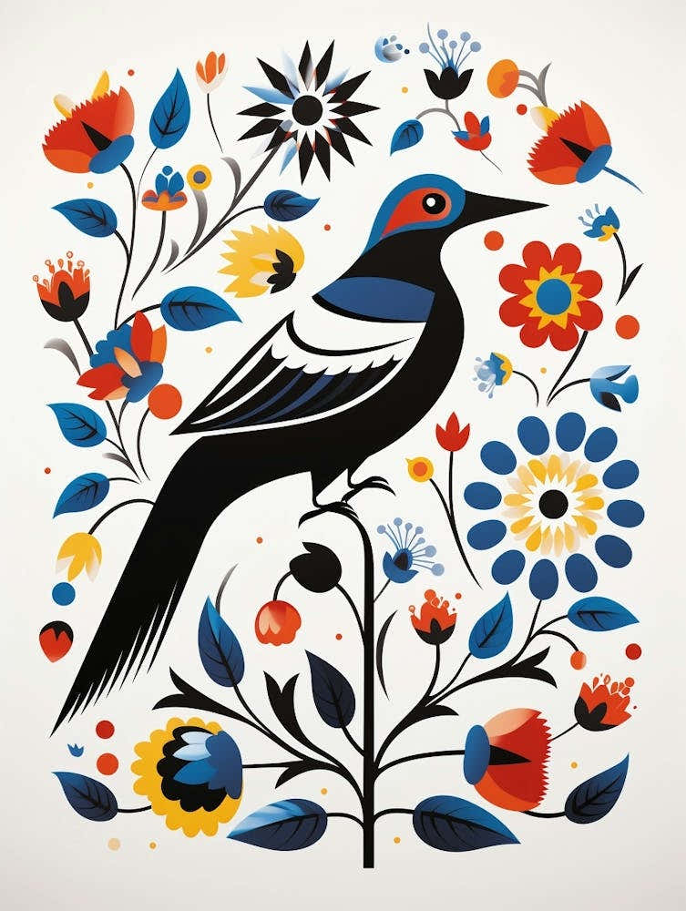 Scandinavian Bird Illustration Magpie 1