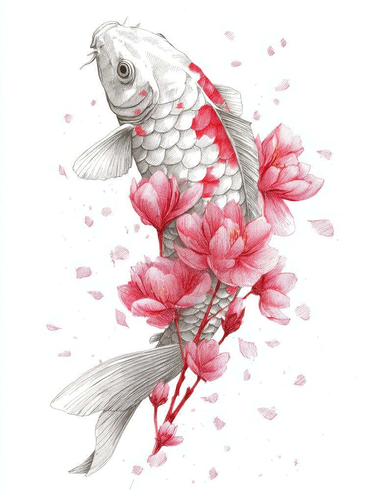 Koi Fish With Cherry Blossoms