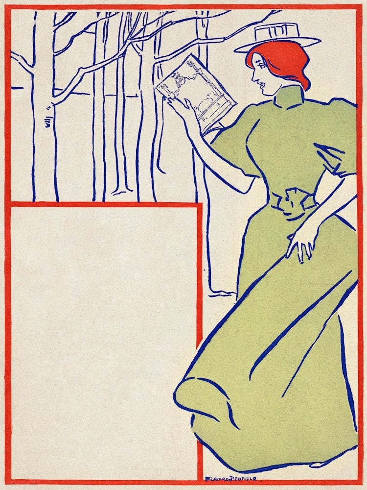 Woman In Green Dress Reading A Book (1895), Edward Penfield