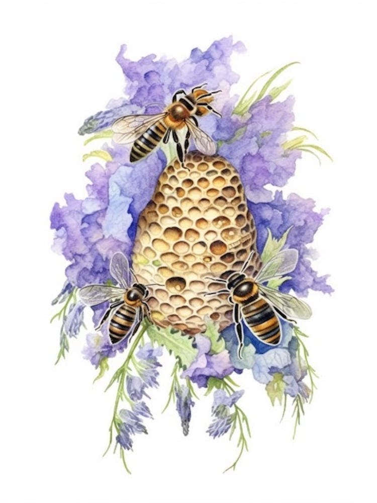 Beehive With Stock Watercolour Illustration 2