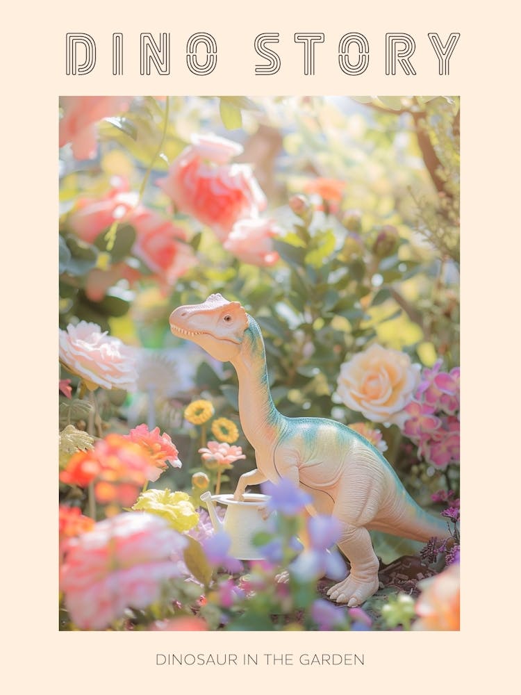 Pastel Toy Dinosaur In The Garden 1 Poster