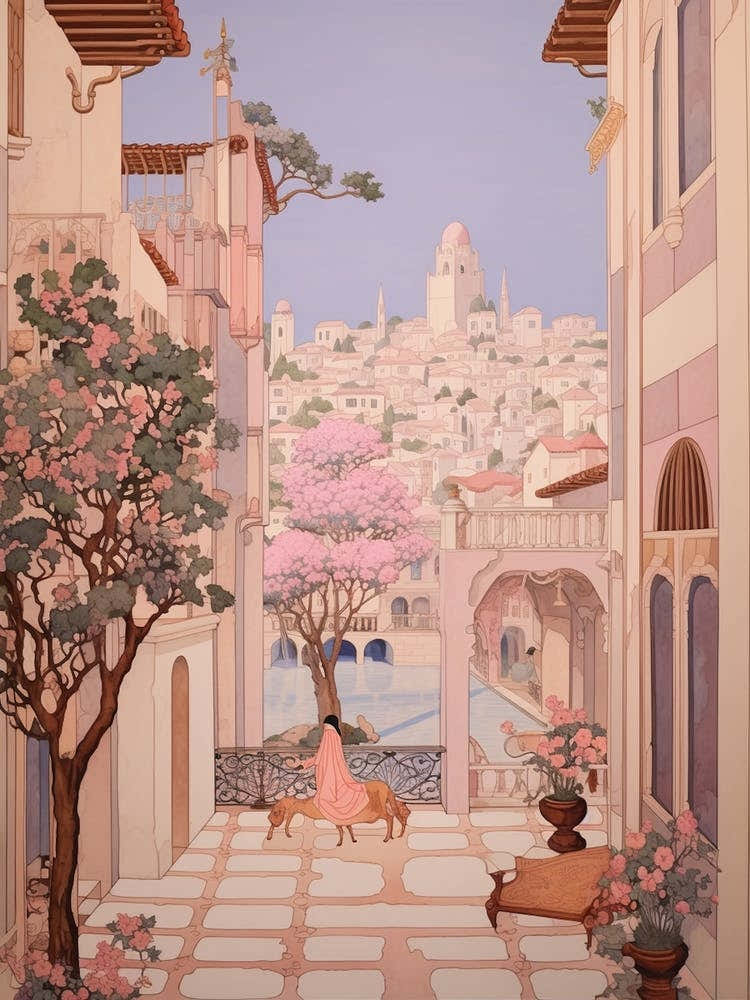 Limassol Cyprus 2 Vintage Pink Travel Illustration