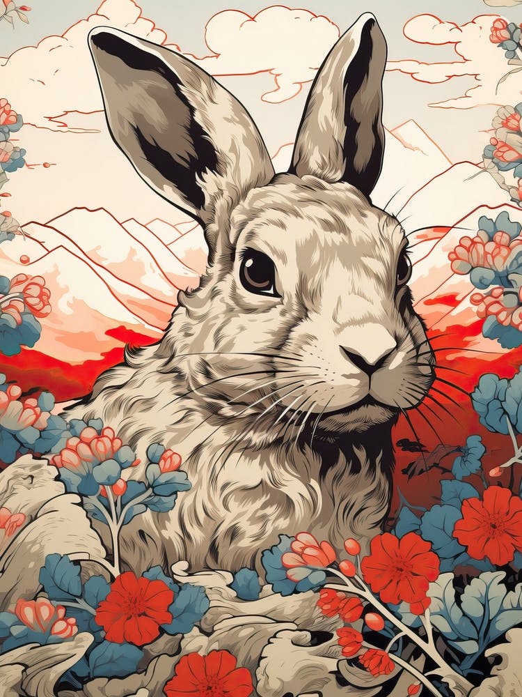 Rabbit Animal Drawing In The Style Of Ukiyo E 4