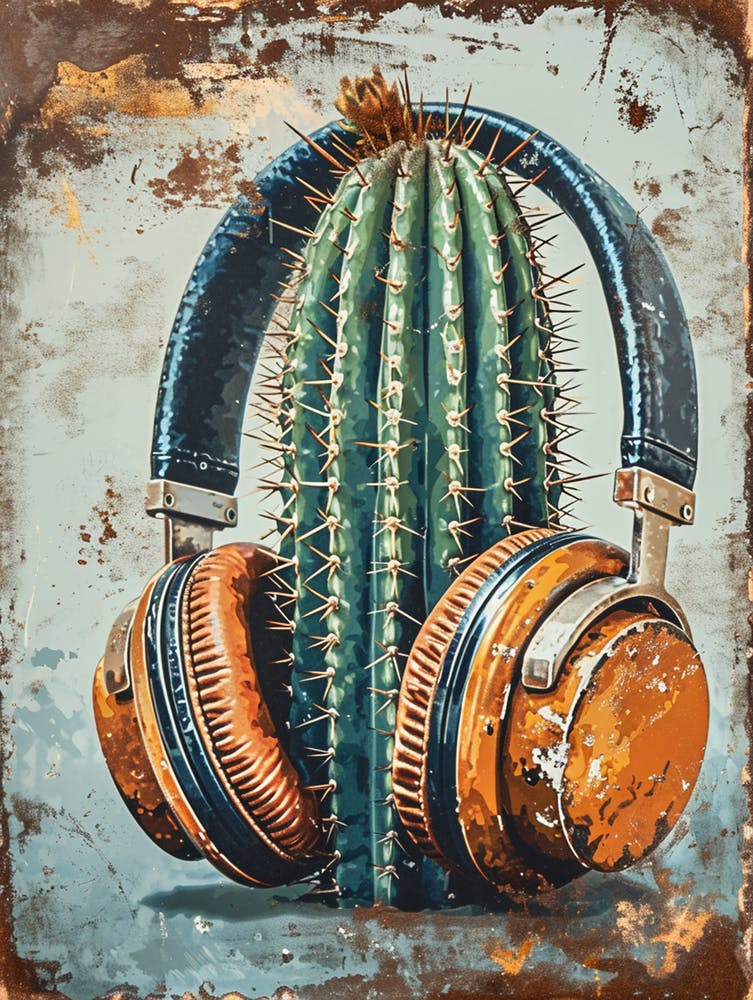 Cactus With Headphones