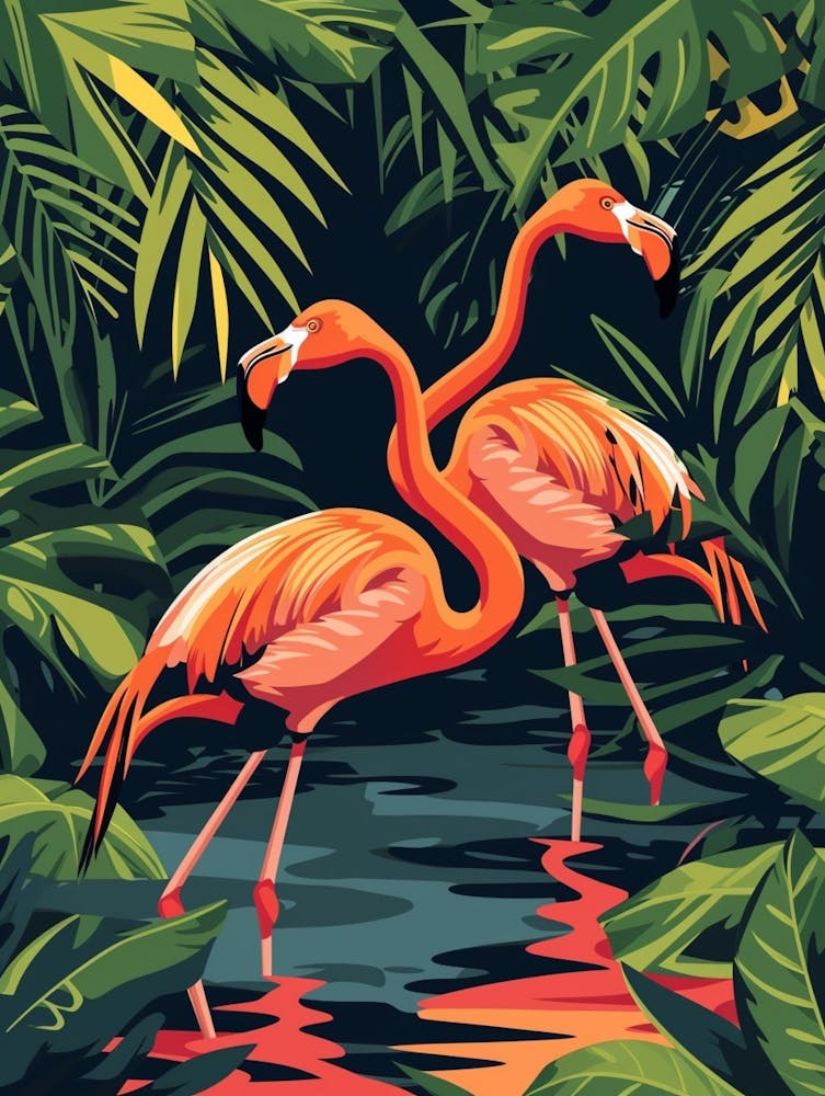 Greater Flamingo Las Coloradas Mexico Tropical Illustration 3