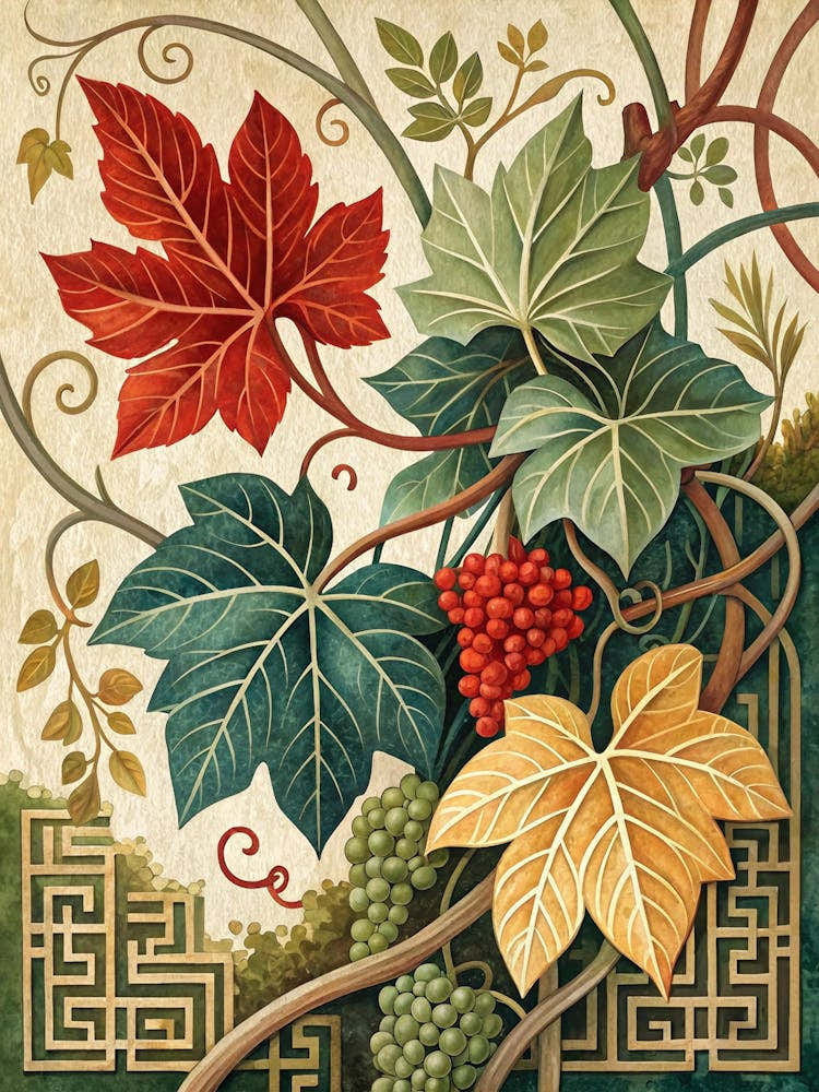 Oil Painting Style Art Deco Style Leaves And Vines