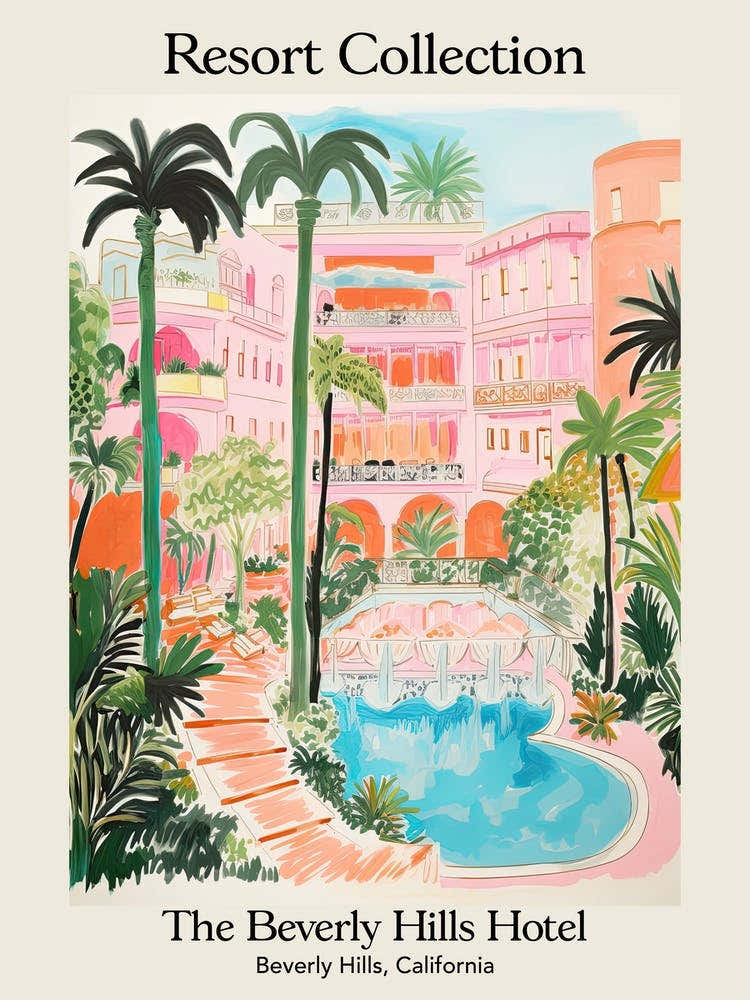 Poster Of The Beverly Hills Hotel   Beverly Hills, California   Resort Collection Storybook Illustration 2