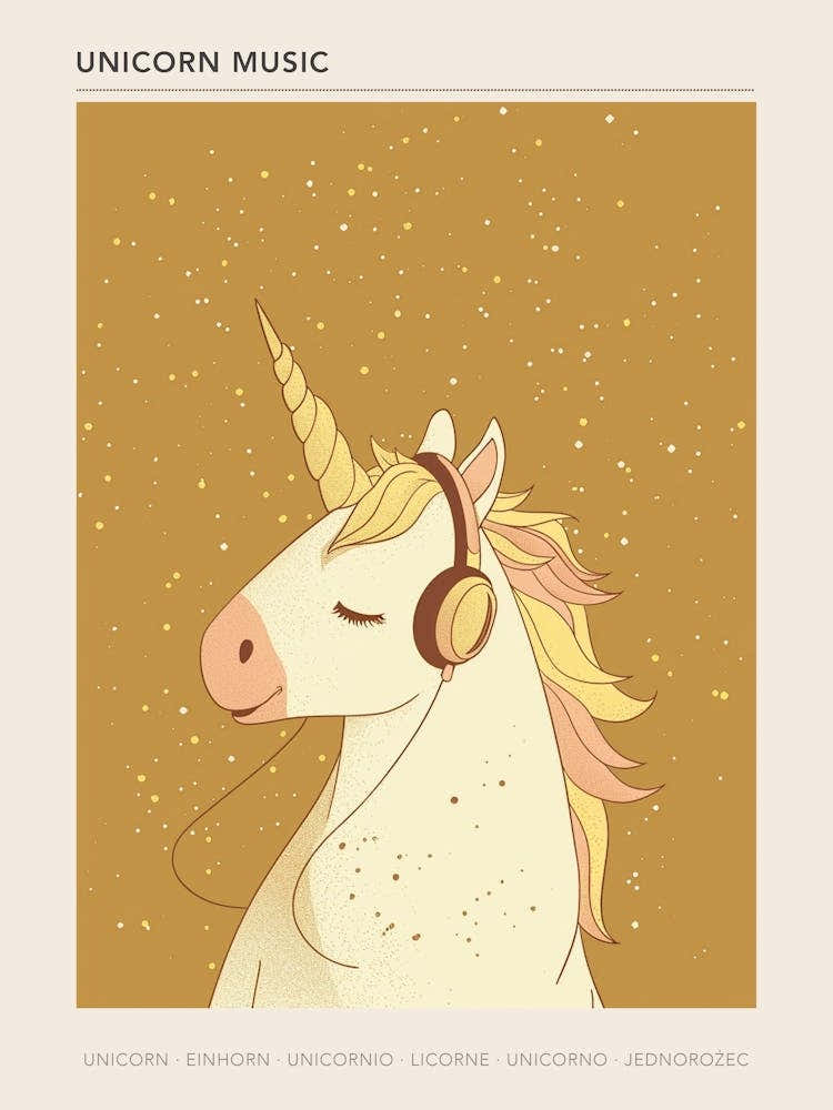 Unicorn Listening To Music With Headphones Muted Pastels 1 Poster