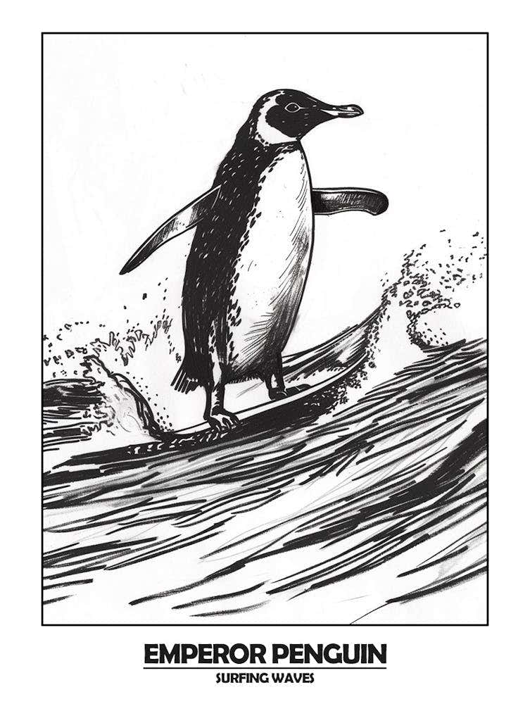Penguin Surfing Waves Poster 3