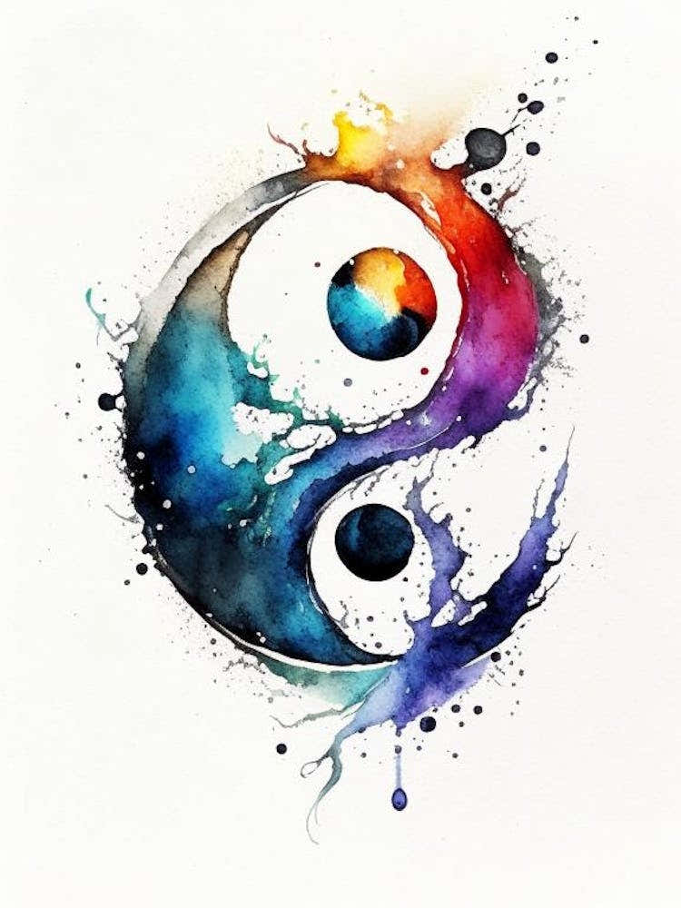 Ying Yang 1 Symbol Watercolour