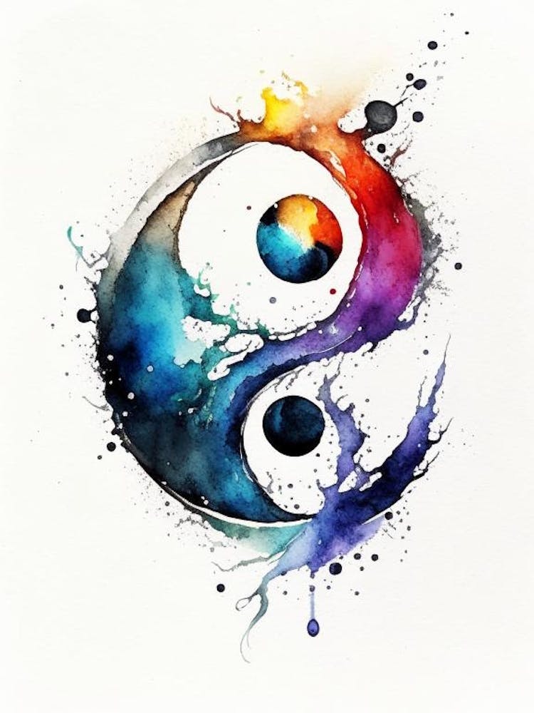 Ying Yang 1 Symbol Watercolour