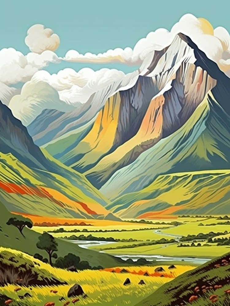 Rainbow Mountain Peru 2 Vintage Travel Illustration