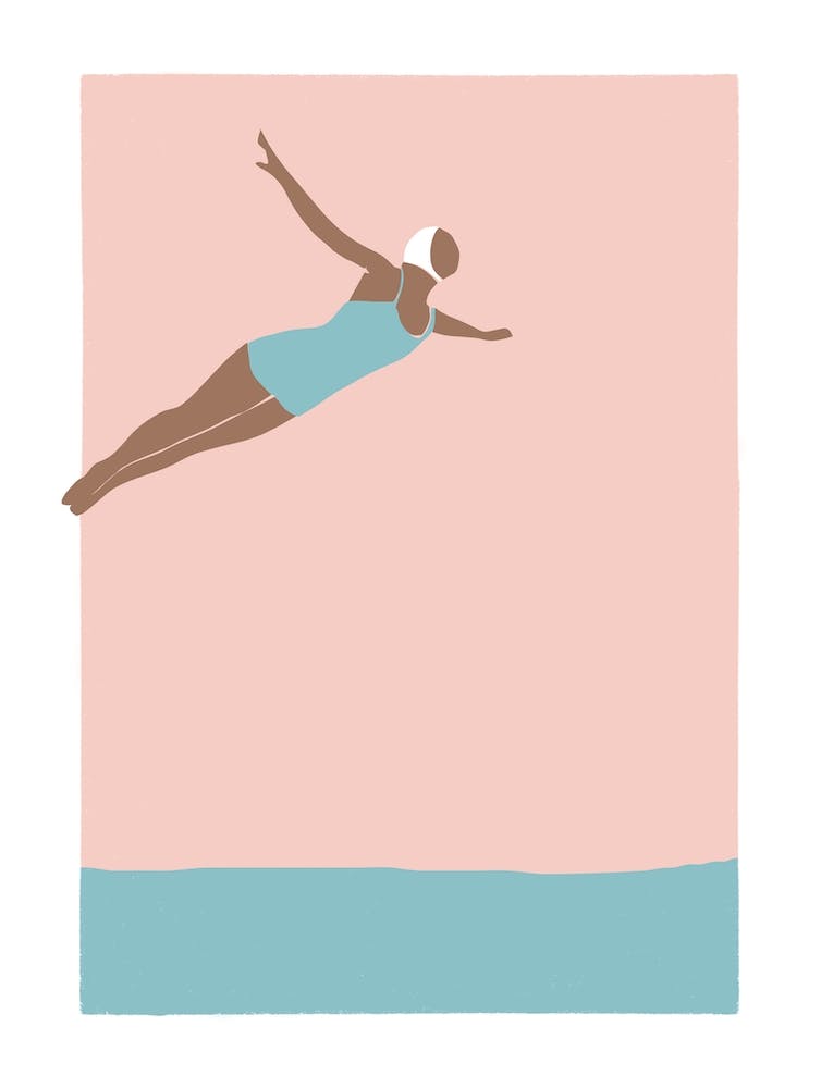Art Deco Style Diving woman in pink