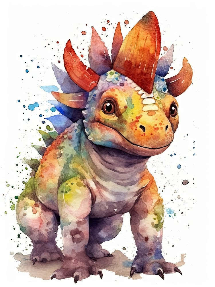 Pachyrhinosaurus Cute Dinosaur Watercolour 3
