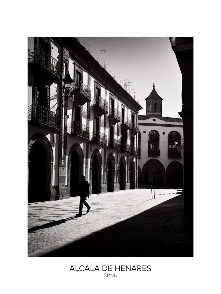 Poster Of Alcala De Henares, Spain, Black And White Analogue Photography 2