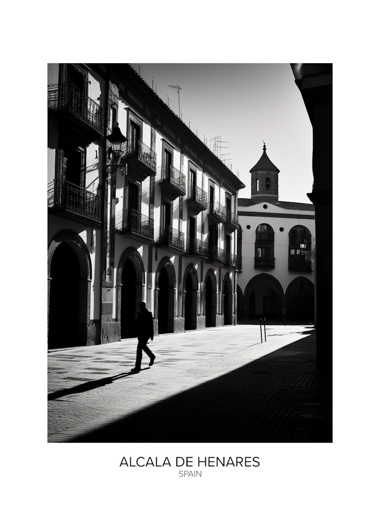 Poster Of Alcala De Henares, Spain, Black And White Analogue Photography 2