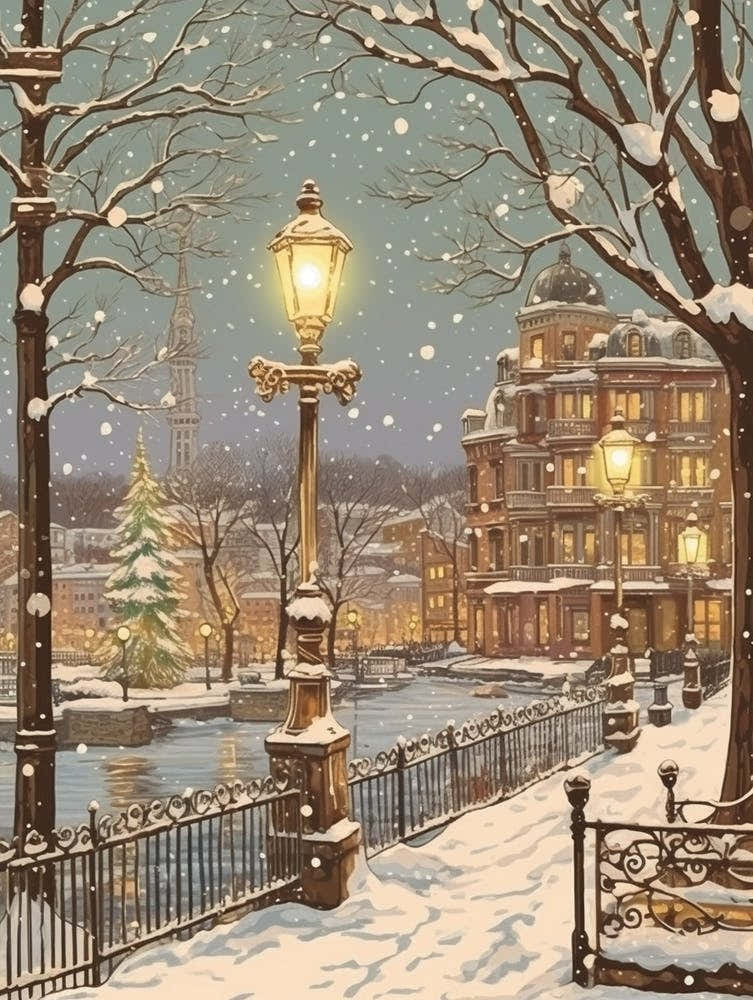 Vintage Winter Illustration Hamburg Germany 3