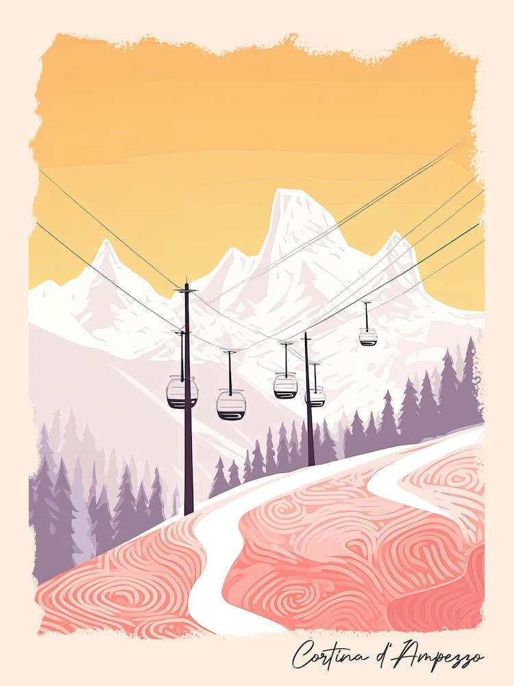 Poster Of Cortina D Ampezzo   Italy, Ski Resort Pastel Colours Illustration 3